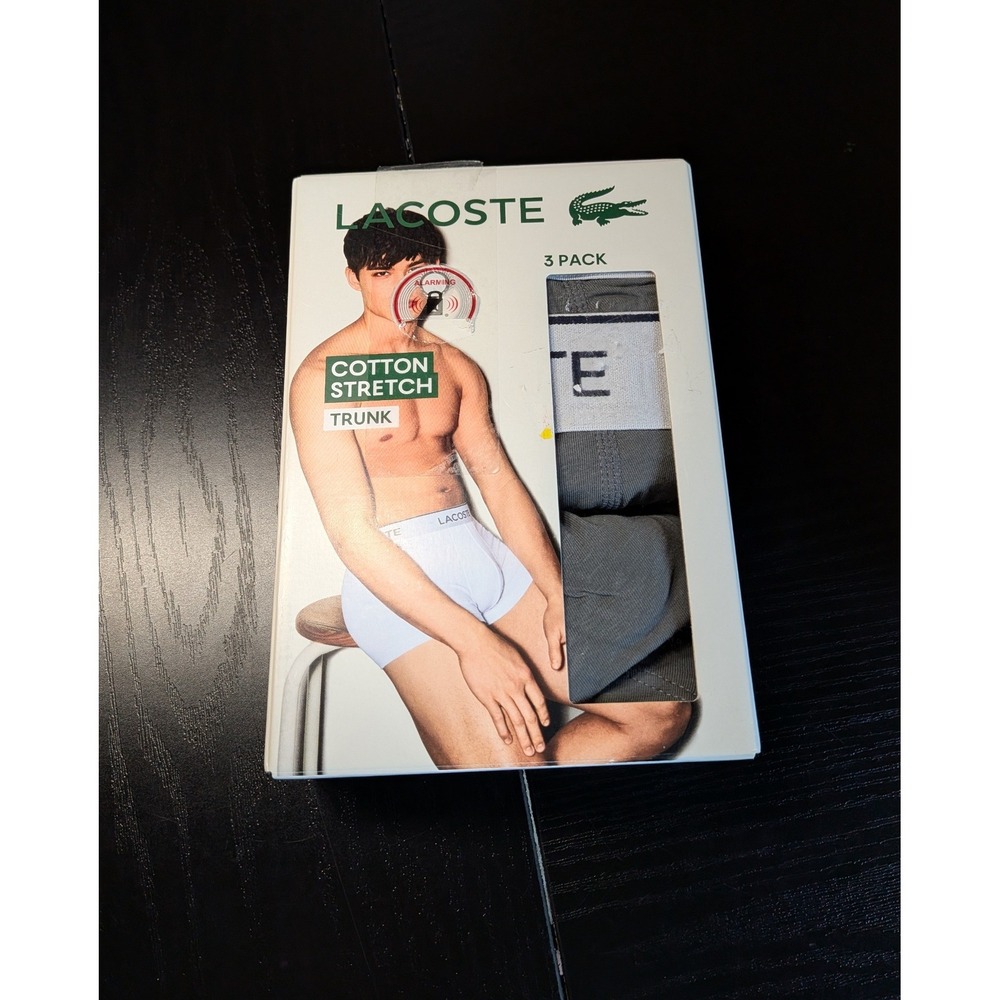 Lacoste Mens 3 Pack Cotton Stretch Trunk Boxers Grey Size L